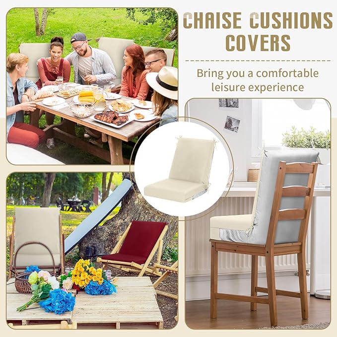 Tudomro 2 Pcs Outdoor High Back Chair Cushion Covers (Not Includes Cushion) Waterproof Patio Replacement Rocking Chair Slipcover Seat Pad Cover with Tie for Furniture (Beige,44'' X 21'')