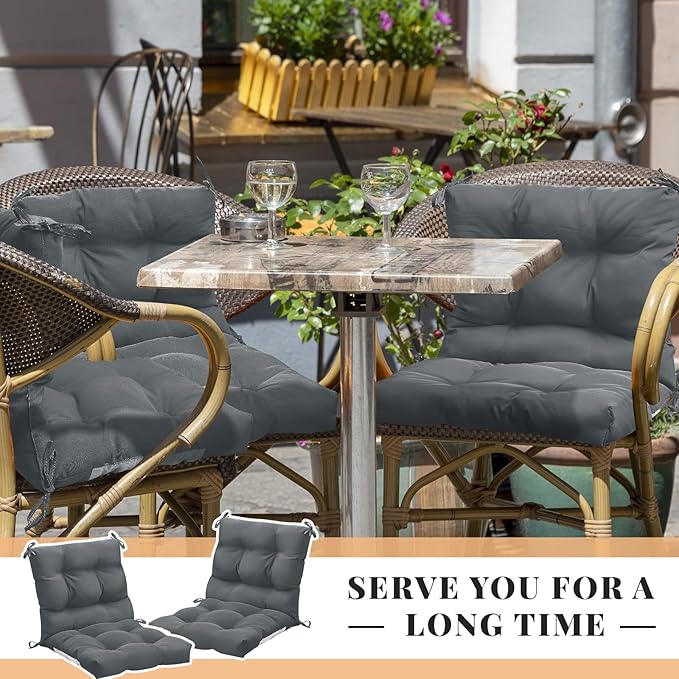Marsui 4 Pcs Outdoor Indoor High Back Chair Cushions Patio Furniture Tufted Pillow with Ties Water-Resistant Replacement Outdoor Rocking Chair Cushions, 42 x 21 Inches (Dark Gray,Solid Color)
