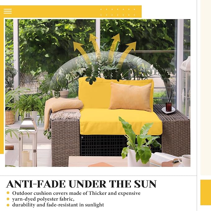 Mindsoft 8 Pcs 24"x24" Patio Cushion Covers Outdoor Cushion Covers Replacement High UV Resistant Anti Slip Waterproof Patio Chair Seat Slipcovers for Outdoor Furniture(Yellow)