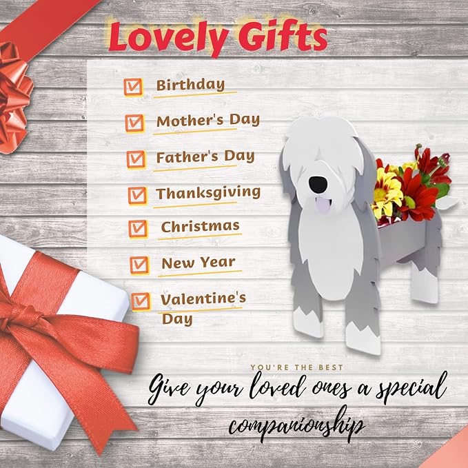 English Shepherd Dog Planter Plant Pots,Cute Dog Flower Planter,Gifts for Pet Lovers,Unique Animal Plant Pots,Office,Indoor Outdoor Garden Decor(9.45 * 6.38 * 13.39in)