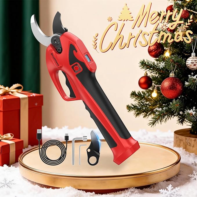 Brushless Electric Pruning Shears for 2 * 2000mAh Battery, Portable Cordless Pruning Shears with LCD Display&SK7 Blades, Adjustable Cutting Diameter 0.8-1.1 Inch for Gardening Tree Pruning