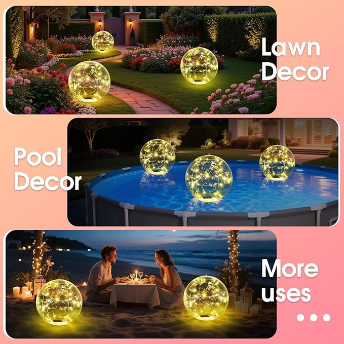 Askyli Floating Pool Lights Solar, IP68 Waterproof Floating Solar Pools Lights, Auto ON/Off Inflatable Pools Solars Light, 15" Inflatable Solars Pools Balls for Pool Pond Outdoor Decor (1Piece)
