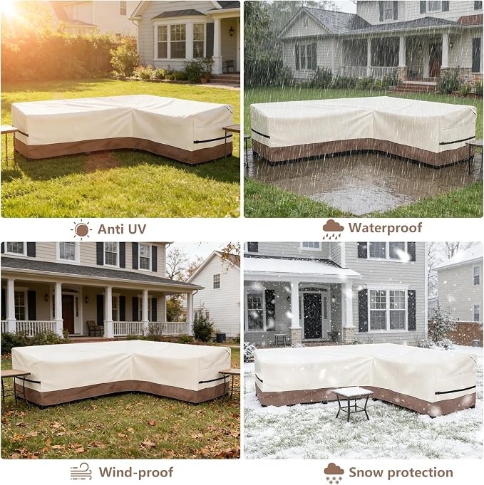 okcool Outdoor Sectional Cover,L-Shaped Patio Furniture Covers for 6-Seater Outdoor Sectional Furniture Couch 110"(85''L) x 32''D x 31''H, Beige & Brown