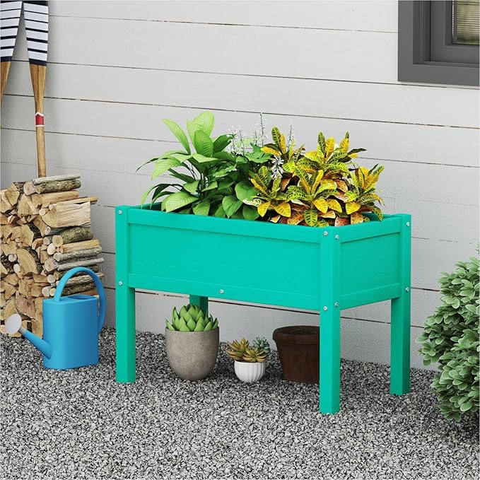Small HDPE Raised Garden Bed, Elevated Planter Box with Legs, Outdoor All-Weather Planter Raised Beds for Seeds, Herbs, Flowers, Vegetables (Aruba Blue)