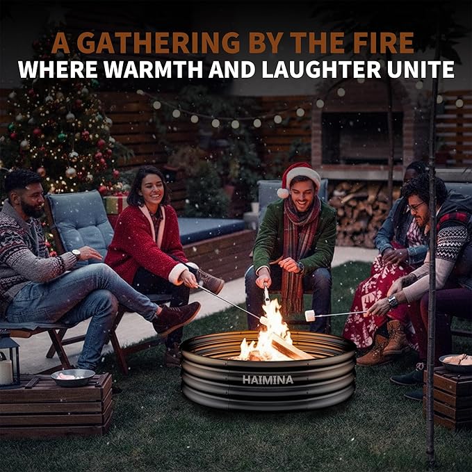 48 Inch Fire Pit Ring,Large Fire Pit Ring for Outside Wood Burning, Fire Pits Rings with High-Temperature Coating for Backyard, Bonfire, Camping, Beach (4x4 FT)