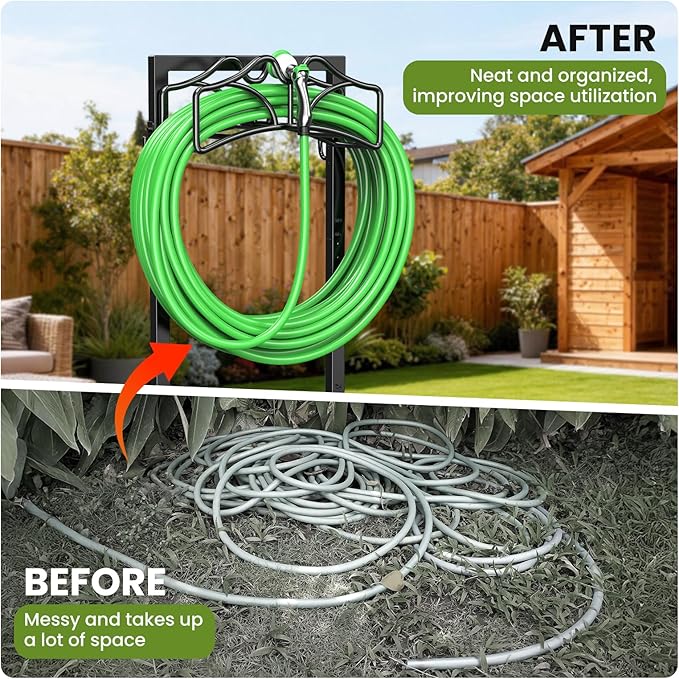 Keten Garden Hose Holder, Detachable Metal Water Hose Holder Stand, Heavy Duty Freestanding Garden Hose Reel Rack and Hose Storage Organizer for Outside Yard