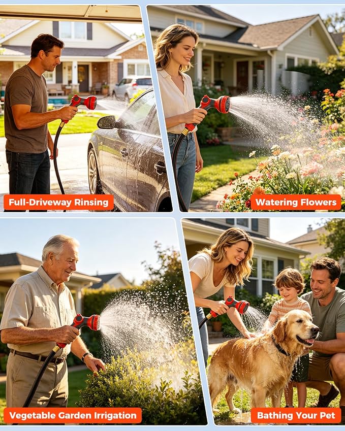 100FT Retractable Garden Hose Reel 1/2 Inch with 9-Pattern Nozzle - Automatic Slow Return & Any Length Lock, Wall Mounted Heavy Duty Hose Reels for Outside, 180° Swivel UV Resistant