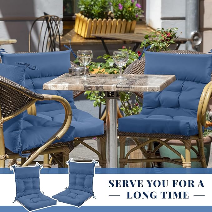 Sintuff 4 Pcs 44 x 21 x 4 Patio Chair Cushions Outdoor Chair Cushion Seat/Back Tufted Pillow with Ties Water Resistant Replacement Indoor Patio Furniture Outdoor Furniture (Solid Color,Denim Blue)