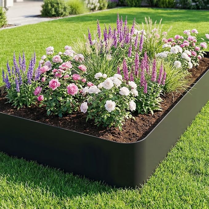 4 Inch Tall No Dig Landscape Edging, 40FT Heavy Duty Plastic Garden Border Kit with 45 Metal Stakes, Durable All-Weather Flexible Barrier for Lawns, Flower Beds, Paver, Pathwa & Patio