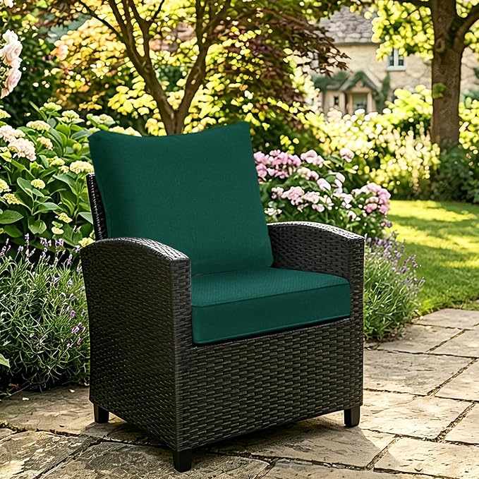 Goodgoods 24 x 28 Outdoor Patio Deep Seat Cushions 2-Pack, 1000+ Hours Fade-Resistant & Water-Resistant Outdoor Furniture Chair Cushions with 30D High-Resilience Foam for Sofa Chair, Dark Green