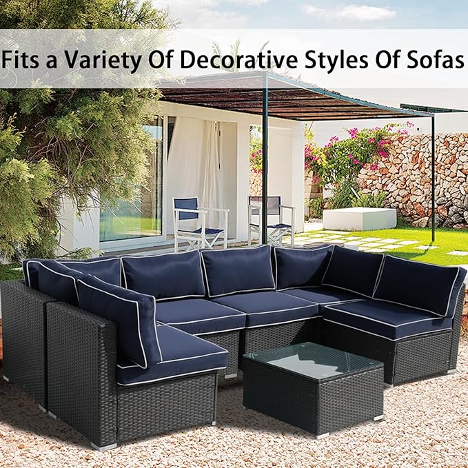 14Pieces Patio Cushion Covers Replacement Outdoor Couch Cushions Covers Splashproof Sofa Slipcovers Set with Zippers,Patio Furniture Protector Cover Only(Blue+White,23.6×23.6×3.35 inches)