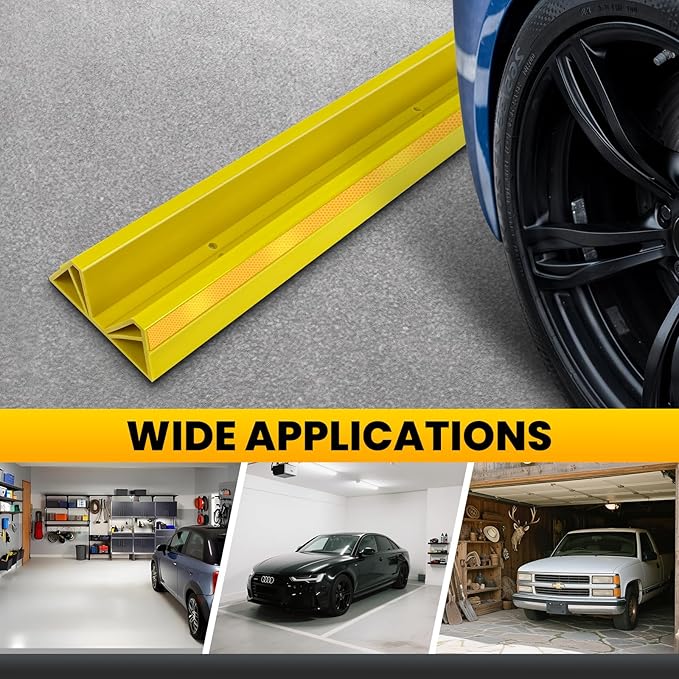 HOXWELL 2 Pcs 18'' Parking Car Wheel Stopper for Garage with 2 Installation Methods, Heavy Duty Tire Stops with Reflective Tapes, Car Parking Aids for Garage, Yellow