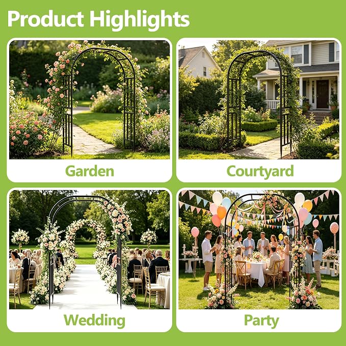 Garden Arch Arbor Trellis-94.5"(H)*63"(L),Heavy Duty Metal Archway for Climbing Plants, Wedding Ceremony Backdrop, Party Decorations with Lights, Balloons(16MM Pipe)