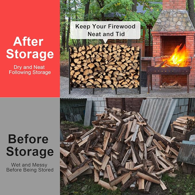 DIAMONDFORGE 4ft Firewood Rack Outdoor, Heavy Duty Fire Wood Stand, Metal Firewood Rack Indoor, Firewood Holder Storage, Log Wood Pile Racks Stand for Patio, Garden, Backyard, Matte Black