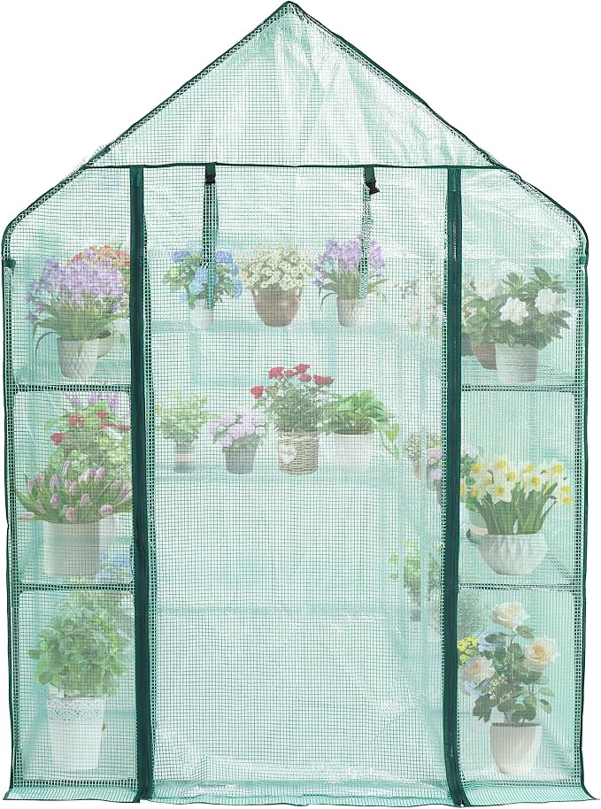 SUNGIFT Greenhouse for Outdoors 56 x 85 x 77 Inch, Walk-in Outdoor Greenhouses, Portable Green House 3 Tiers 20 Shelves for Garden, Patio, Backyard, Green