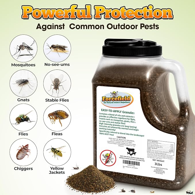 ForceField Natural Mosquito Yard Treatment - Repellent Granules for Backyard Mosquito Control | Pet Safe, DEET-Free Outdoor Control | Long-Lasting Barrier for Lawns, Patios, & Barns 3 LB