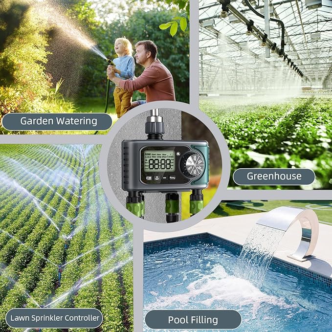 Sprinkler Timer for Outdoor Hose Faucet 4 Zone,Programmable Hose Timer with Rain Delay/Manual/Automatic Watering System,Water Timers for Garden Hose,Digital Drip Irrigation for Yard Lawn Outdoor