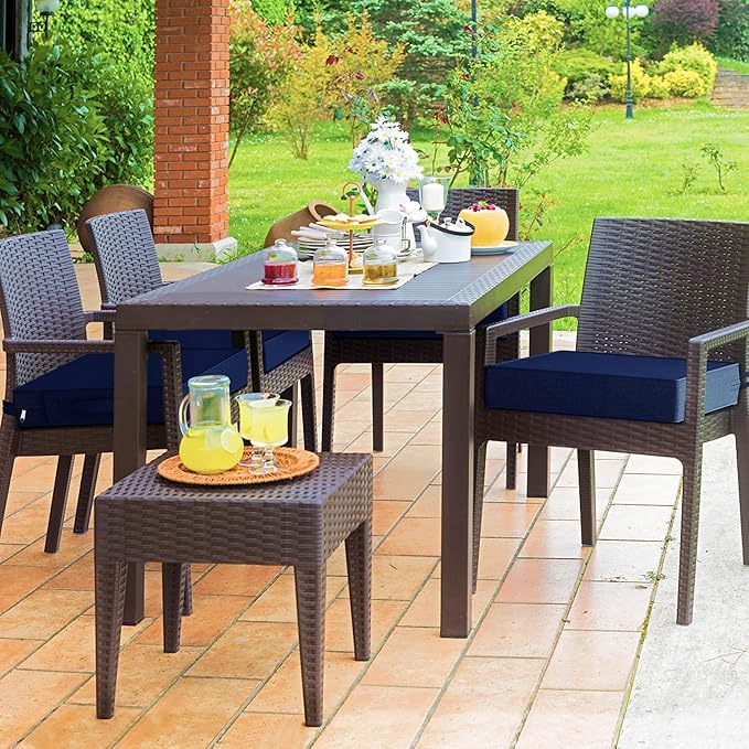 YENING 22x22 Memory Foam Outdoor Chair Cushions Waterproof 4 Inch Extra Thick Patio Seat Pads for Furniture Navy Blue Set of 2