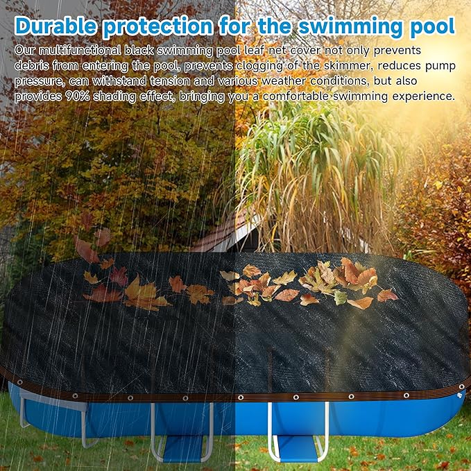 Pool Leaf Net Cover 12x24 Oval Above Ground, Black Mesh Swimming Pool Net Cover with Winch & Cable, Heavy-Duty Tear Resistant UV-Protected Weatherproof (Black, Oval-12FTX24FT)