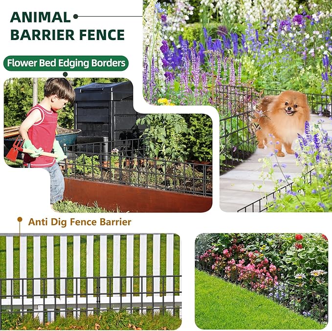 31ft(L) x 13in(H) Animal Barrier Fence, 22 Panels No Dig Garden Fence for Dog Rabbit, Rustproof Anti Digging Barrier, Garden Edging Border Ground Defense for Outdoor, Yard, Patio