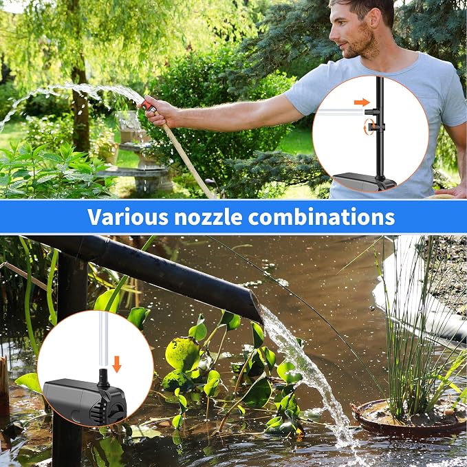 Biling 35W Solar Fountain Pump, 450GPH Submersible Solar Pond Pump with Dry Run Protection & Dual Filtration, Up to 10.8ft Lift, 16.4ft Cable, 4 Nozzles & Tubing for Pond Fountain, Water Features