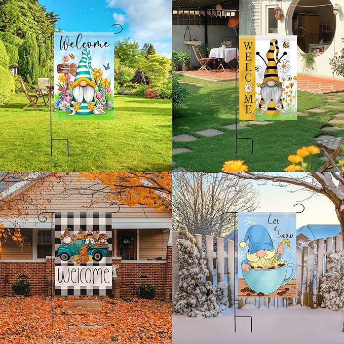 Set of 10 Gnome Seasonal Garden Flags,Double Sided 28 x 40 Inch Yard Flags,Large House Flags for outside, Christmas Spring Seasonal Flag for Outdoor,Holiday Garden Flags for All Seasons
