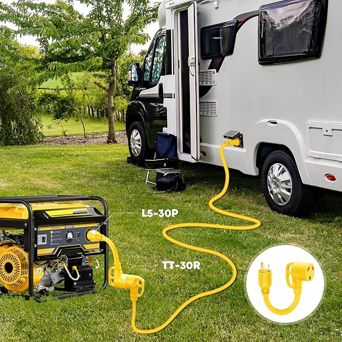 Kohree 3 Prong 30 Amp RV Generator Adapter, NEMA L5-30P to TT-30R Twist Lock Adapter, Heavy Duty STW 10 AWG, ETL Listed Extension Cord Suitable for House RV Camper Trailer (12 Inch)