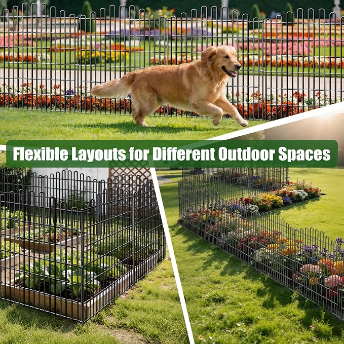 15 Panels No Dig Decorative Garden Fence, 33in H x 35.4ft L Animal Barrier Fencing, Rustproof Dog Fence Outdoor for Yard, Metal Wire Panel Border, Classic Arched-Top Panels for Patio, Flower Bed