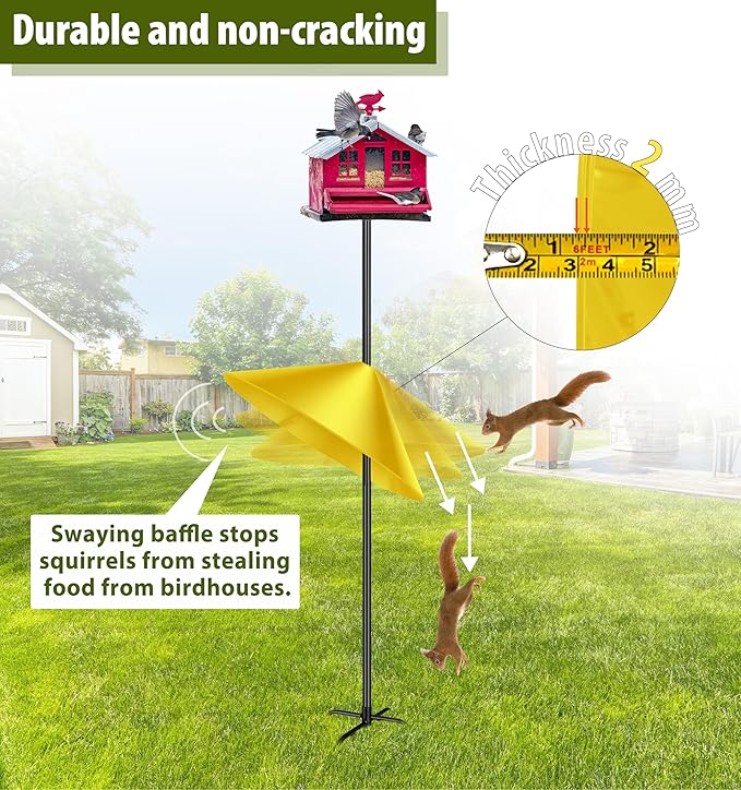 Squirrel Baffle, 19-inch Wide Squirrel Guard Stopper, Bird Feeder Squirrels Proof,Squirrel-Baffles for Shepherd's Hook(Yellow)