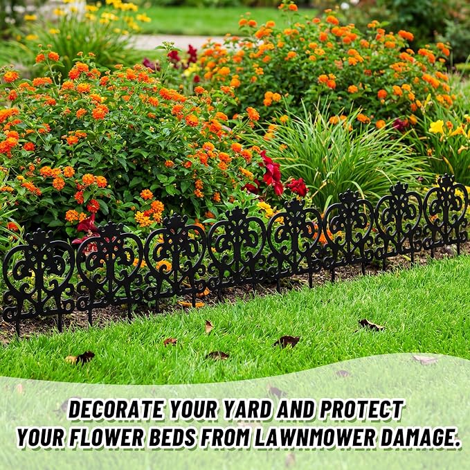8 Pcs Iron Sheet Decorative Garden Border Edging, 11.4" x 7'' Small Metal Flower Bed Edging Landscape Border Mini Vintage Garden Fence for Outdoor Yard Patio Lawn (Rustic,Black)