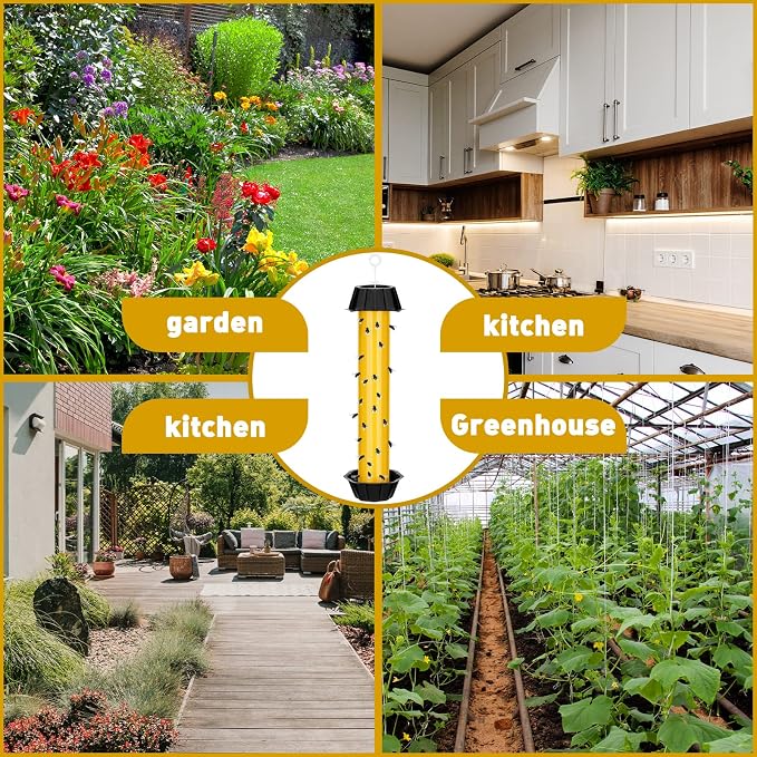 Qualirey 12 Pcs Sticky Fly Trap Fly Stick Indoor Outdoor Long Lasting Hanging Flies Bug Catcher Paper Tape Strips with Hook for Wasps Gnats Bug Insects Fruit Flies Mosquitoes (Stylish-3,Yellow)