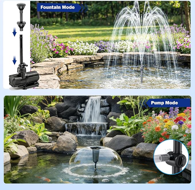 Antfraer 120W Solar Pond Pump, 1600GPH Solar Water Fountain Pump with Dual Solar Panel, 3 Spray Nozzles, Dry-Run Protection,Solar Water Pump for Large Pond, Koi Pond,Garden Waterfall Water Features