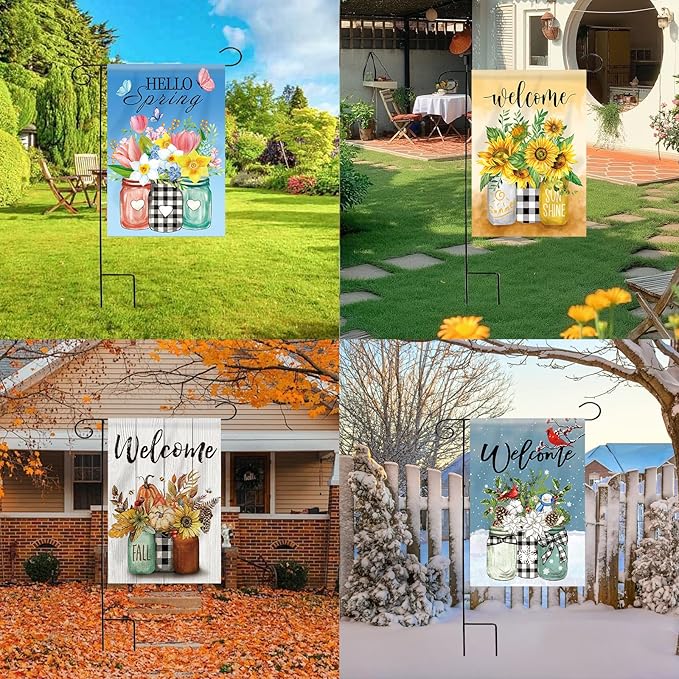 Seasonal Garden Flags Set of 12 Double Sided 12 x 18 Inch Glass Bottles Theme Yard Flags, Small Flags for Outside, Spring Easter 4th of July Outdoor Flags, Holiday Garden Flags for All Seasons
