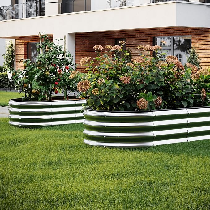 ZFHgarden Galvanized Metal Planter Raised Garden Bed Kit for Gardening Outdoor Garden Box Raised Flower Bed 2PC Metal 4X2X1FT