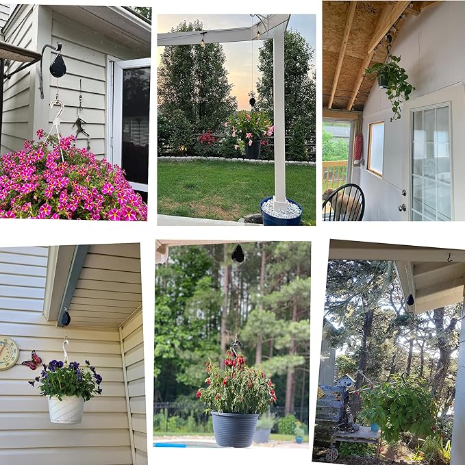 Retractable Plant Hanger - Upgrade Plant Pulleys for Hanging Plants, Easy to Raise and Lower, Suitable for Garden Flower Pots, Hanging Planter, Bird Feeder(White, 2 PCS)