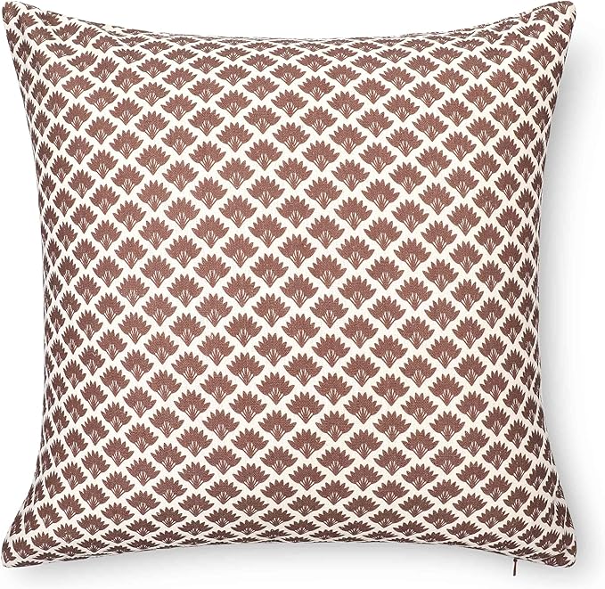 Crumbs Home Modern Farmhouse California Casual Indoor Outdoor Throw Pillow Cover, 20"x20" Water Repellent for Patio, Backyard, Couch, Poolside, Cocoa Brown Print Ravenala Palm Tree