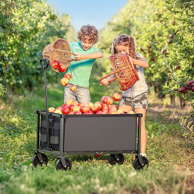 Collapsible Wagon Cart with Wheels, 150L Lightweight Foldable Utility Cart, Portable Rolling Wagon for Garden, Shopping, Sports, Camping, Transport, Darkgray