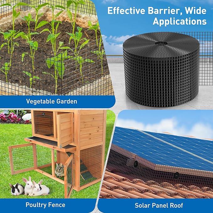 ZeroPone 8inch x 100ft Solar Panel Bird Guard, Critter Guard for Solar Panels with 100 Pcs Stainless Steel Fasteners, Removable PVC Coated Pigeon Netting Wire for Squirrel, Bird, Critters Proofing