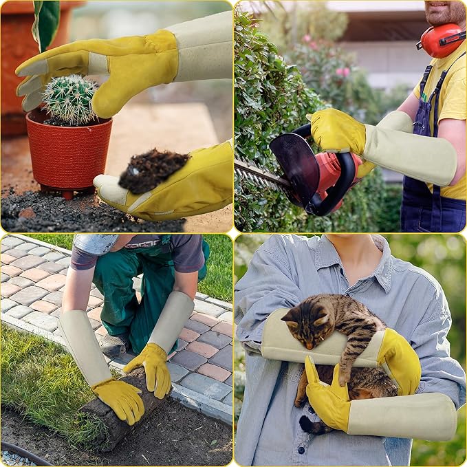HANDLANDY Rose Pruning Gardening Gloves for Men Women, Thorn Proof Forearm Protection Leather Garden Gloves, Gardening Gifts for Gardeners (Butter Yellow, Small)