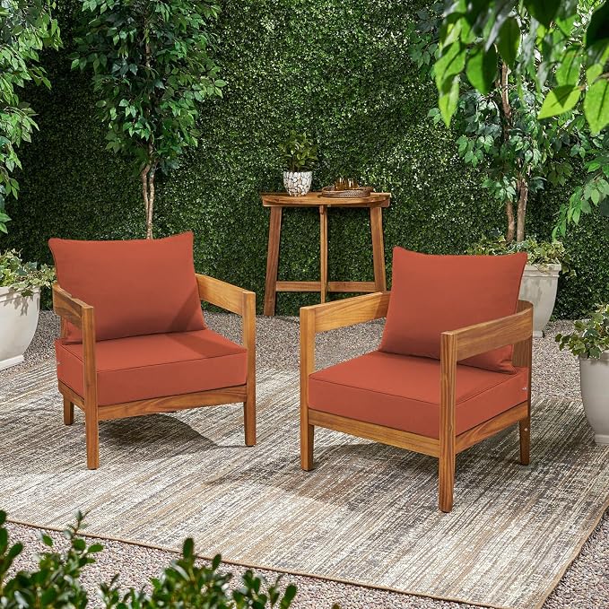 Favoyard Outdoor Seat Cushion Set 24 x 24 Inch Waterproof & Fade Resistant Patio Furniture Cushions with Removable Cover Deep Seat & Back Cushion with Tie Straps for Chair Sofa Couch