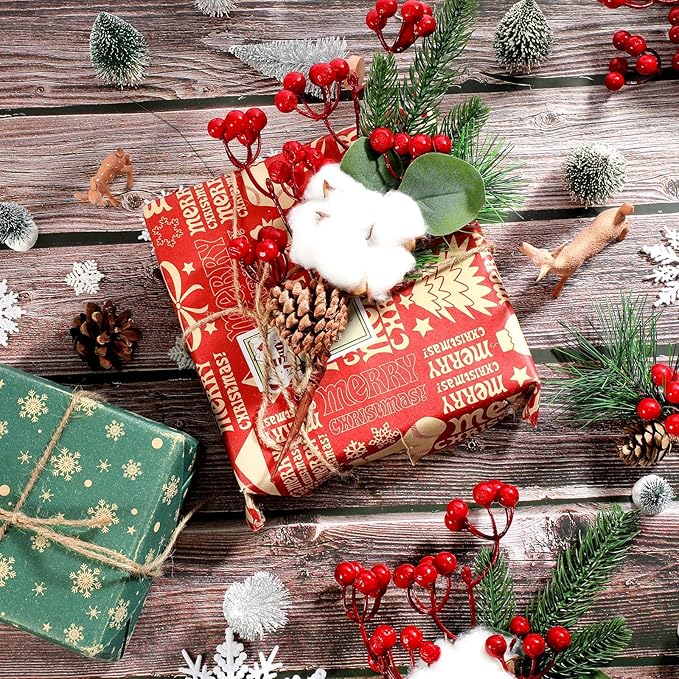 Boao 12 Pieces Pine Snowy Flower Christmas Picks Red Berry Artificial Holly Sprays Picks Fake Berries Pine Cones for Christmas Crafts Party Festive Home Tree Decor 11 Inch Flexible Stems