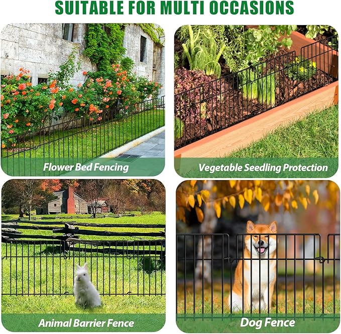 42.5Ft (L) x 20in (H) Decorative Garden Fence 30 Pack Metal Wire Rustproof Small Animal Barrier Fence 1.55" Gap Easy Assembly Patio Yard Seedlings Protection Fencing Border Black