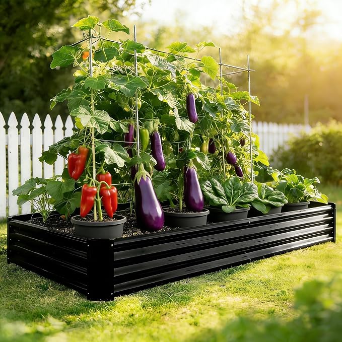 8x4x1ft(2 Pack) Galvanized Raised Garden Bed,Outdoor Planter Box Metal Patio Kit Planting Bed for Vegetables,Flowers, Black