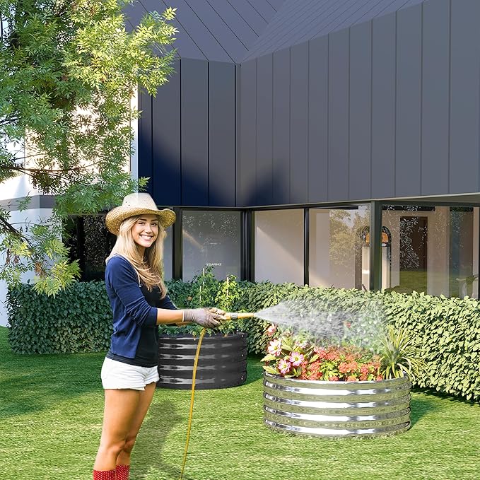 DIIYIV 3PCS 2x2x1FT Galvanized Raised Garden Bed Kit,Vegetable Boxes-Round Metal Flower Box,Large Planter Raised Beds Outdoor Garden for Planting,Fruit,Herb-Silver