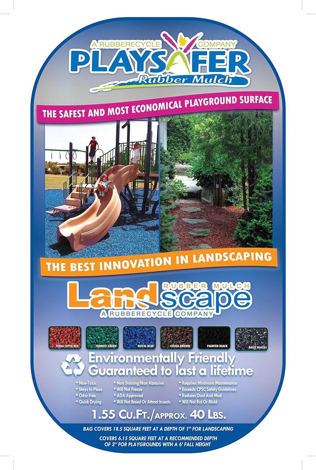 Playsafer Rubber Mulch Nuggets Protective Flooring for Playgrounds, Swing-Sets, Play Areas, and Landscaping (1,000 LBS - 39 CU. FT., Black)