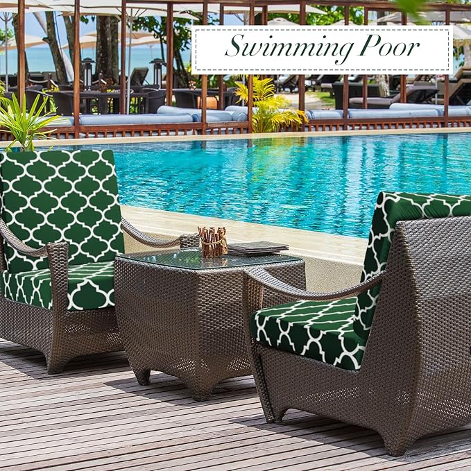 Newwiee 8 Pcs Stretch Patio Outdoor Cushion Covers Waterproof Replacement Sofa Couch Covers for 4 Backrests and 4 Cushions Washable Lawn Garden Seat Furniture Protector(Dark Green)