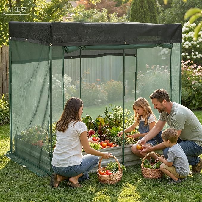 6x3x1Ft Galvanized Raised Garden Bed Kit w/Self Watering Irrigation & Mesh Cover, Metal Bottomless Raised Planter Box for Veggies Herbs Flowers, Rustproof Elevated Garden Bed Backyard Patio Farm