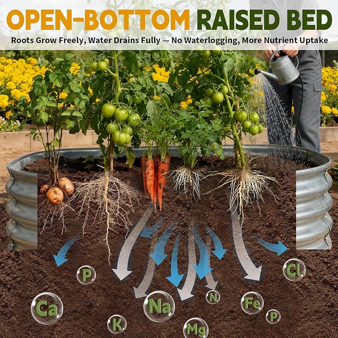 4FT Galvanized Raised Garden Bed,VivaGarden 60 Inch Durable Round Raised Bed Planters Outdoor, Metal Above Ground Flower Bed for Gardening