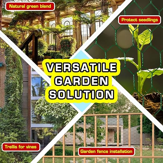 Chicken Wire 36inx150ft, Premium Chicken Wire Fencing, Chicken Wire Mesh, Green PVC Coated Metal Wire Fence, Galvanized Poultry Netting Barrier for Floral Arrangements/Craft Projects//Rabbit