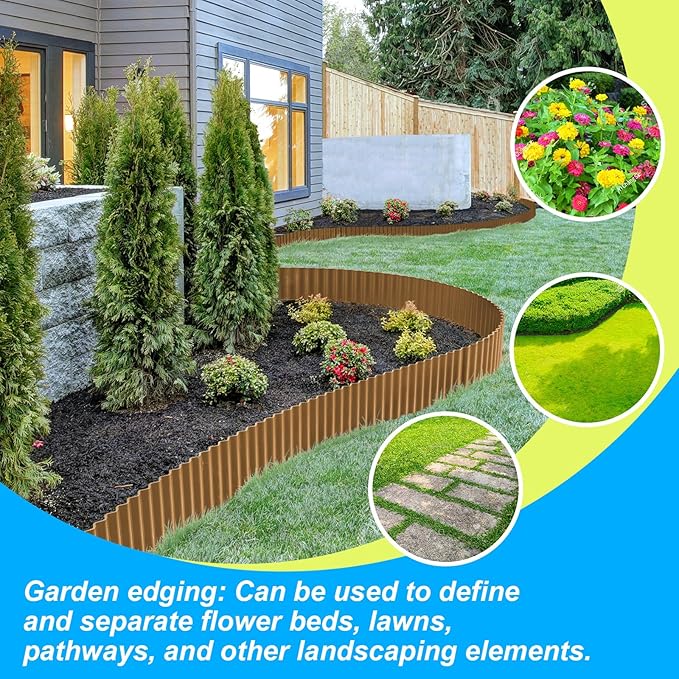 LAVEVE Corrugated Metal Garden Edging 6" x 20Ft, Landscape Edging Border for Lawn, Flower Bed, Garden Fence, Paver Edging (Bronze)